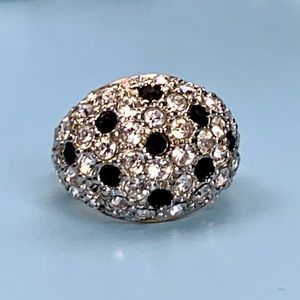 Black/White CZ Dome Gold Tone Ring Sz 5